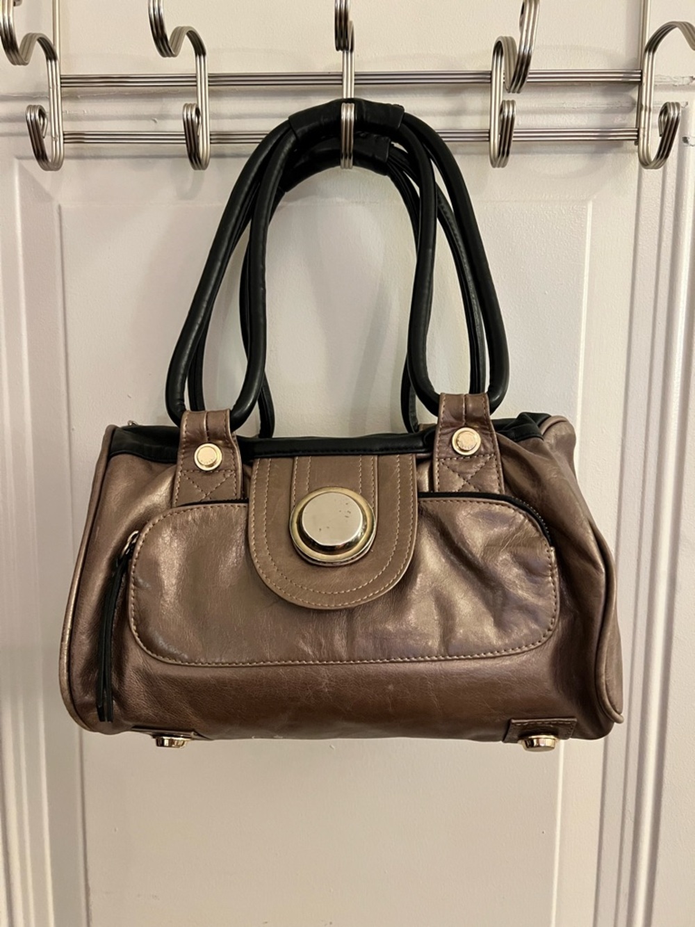 Gustto Two-Tone Metallic Brown and Black Women's Shoulder Bag